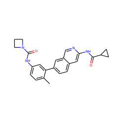 Cc1ccc(NC(=O)N2CCC2)cc1-c1ccc2cc(NC(=O)C3CC3)ncc2c1 ZINC000144312347