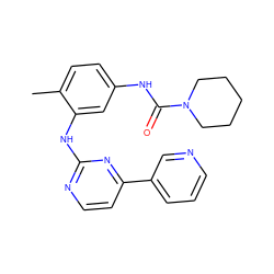 Cc1ccc(NC(=O)N2CCCCC2)cc1Nc1nccc(-c2cccnc2)n1 ZINC000028456322