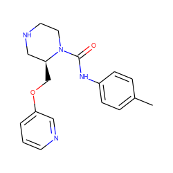 Cc1ccc(NC(=O)N2CCNC[C@@H]2COc2cccnc2)cc1 ZINC000114576411