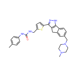 Cc1ccc(NC(=O)NCc2ccc(-c3n[nH]c4c3Cc3cc(CN5CCN(C)CC5)ccc3-4)s2)cc1 ZINC000036338857