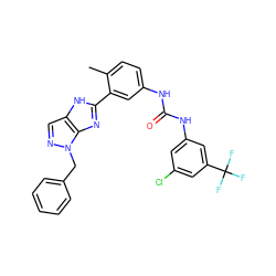 Cc1ccc(NC(=O)Nc2cc(Cl)cc(C(F)(F)F)c2)cc1-c1nc2c(cnn2Cc2ccccc2)[nH]1 ZINC000049777009