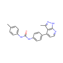 Cc1ccc(NC(=O)Nc2ccc(-c3ccnc4[nH]nc(C)c34)cc2)cc1 ZINC001772641875