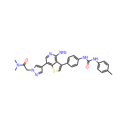 Cc1ccc(NC(=O)Nc2ccc(-c3csc4c(-c5cnn(CC(=O)N(C)C)c5)cnc(N)c34)cc2)cc1 ZINC000063539849