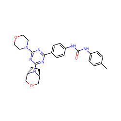 Cc1ccc(NC(=O)Nc2ccc(-c3nc(N4CCOCC4)nc(N4[C@H]5CC[C@H]4COC5)n3)cc2)cc1 ZINC000101366712