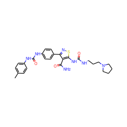 Cc1ccc(NC(=O)Nc2ccc(-c3nsc(NC(=O)NCCCN4CCCC4)c3C(N)=O)cc2)cc1 ZINC000145687327