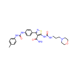 Cc1ccc(NC(=O)Nc2ccc(-c3nsc(NC(=O)NCCCN4CCOCC4)c3C(N)=O)cc2)cc1 ZINC000145680833