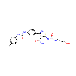 Cc1ccc(NC(=O)Nc2ccc(-c3nsc(NC(=O)NCCCO)c3C(N)=O)cc2)cc1 ZINC000145703373