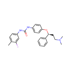 Cc1ccc(NC(=O)Nc2ccc(O[C@@H](CCN(C)C)c3ccccc3)cc2)cc1I ZINC000169345046