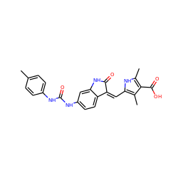 Cc1ccc(NC(=O)Nc2ccc3c(c2)NC(=O)/C3=C\c2[nH]c(C)c(C(=O)O)c2C)cc1 ZINC000053296416