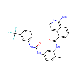 Cc1ccc(NC(=O)Nc2cccc(C(F)(F)F)c2)cc1NC(=O)c1cccc2c(N)nccc12 ZINC001772624267