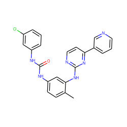 Cc1ccc(NC(=O)Nc2cccc(Cl)c2)cc1Nc1nccc(-c2cccnc2)n1 ZINC000028394953