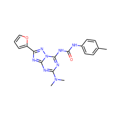 Cc1ccc(NC(=O)Nc2nc(N(C)C)nc3nc(-c4ccco4)nn23)cc1 ZINC000049115012