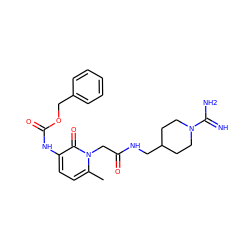 Cc1ccc(NC(=O)OCc2ccccc2)c(=O)n1CC(=O)NCC1CCN(C(=N)N)CC1 ZINC000029310264