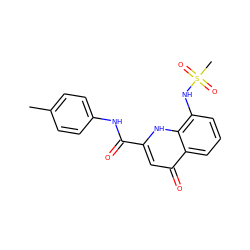 Cc1ccc(NC(=O)c2cc(=O)c3cccc(NS(C)(=O)=O)c3[nH]2)cc1 ZINC000095586032