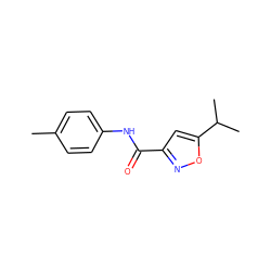 Cc1ccc(NC(=O)c2cc(C(C)C)on2)cc1 ZINC000003908862