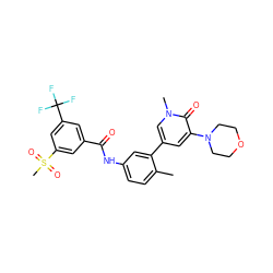 Cc1ccc(NC(=O)c2cc(C(F)(F)F)cc(S(C)(=O)=O)c2)cc1-c1cc(N2CCOCC2)c(=O)n(C)c1 ZINC000225984186