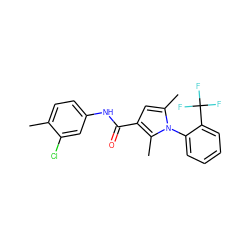 Cc1ccc(NC(=O)c2cc(C)n(-c3ccccc3C(F)(F)F)c2C)cc1Cl ZINC000043104069