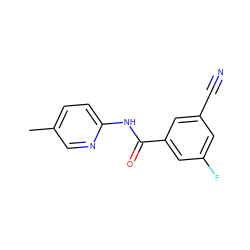 Cc1ccc(NC(=O)c2cc(F)cc(C#N)c2)nc1 ZINC000071341910