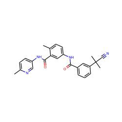 Cc1ccc(NC(=O)c2cc(NC(=O)c3cccc(C(C)(C)C#N)c3)ccc2C)cn1 ZINC000040977464