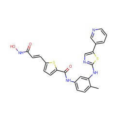 Cc1ccc(NC(=O)c2ccc(/C=C/C(=O)NO)s2)cc1Nc1ncc(-c2cccnc2)s1 ZINC000040953472