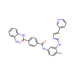 Cc1ccc(NC(=O)c2ccc(C(=O)Nc3ccccc3N)cc2)cc1Nc1ncc(-c2cccnc2)s1 ZINC000040901192