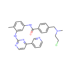 Cc1ccc(NC(=O)c2ccc(CN(C)CCCl)cc2)cc1Nc1nccc(-c2cccnc2)n1 ZINC000084375261