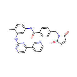 Cc1ccc(NC(=O)c2ccc(CN3C(=O)C=CC3=O)cc2)cc1Nc1nccc(-c2cccnc2)n1 ZINC000140572165