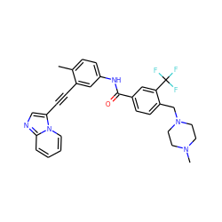 Cc1ccc(NC(=O)c2ccc(CN3CCN(C)CC3)c(C(F)(F)F)c2)cc1C#Cc1cnc2ccccn12 ZINC000053313612