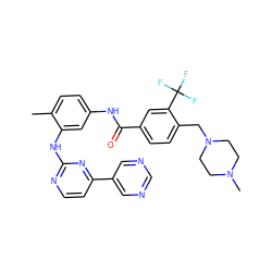 Cc1ccc(NC(=O)c2ccc(CN3CCN(C)CC3)c(C(F)(F)F)c2)cc1Nc1nccc(-c2cncnc2)n1 ZINC000022449418