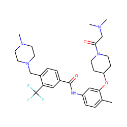 Cc1ccc(NC(=O)c2ccc(CN3CCN(C)CC3)c(C(F)(F)F)c2)cc1OC1CCN(C(=O)CN(C)C)CC1 ZINC001772599411