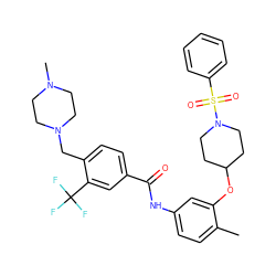 Cc1ccc(NC(=O)c2ccc(CN3CCN(C)CC3)c(C(F)(F)F)c2)cc1OC1CCN(S(=O)(=O)c2ccccc2)CC1 ZINC001772573191