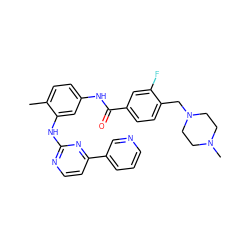 Cc1ccc(NC(=O)c2ccc(CN3CCN(C)CC3)c(F)c2)cc1Nc1nccc(-c2cccnc2)n1 ZINC000028571357