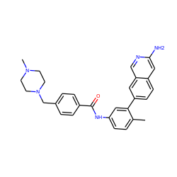 Cc1ccc(NC(=O)c2ccc(CN3CCN(C)CC3)cc2)cc1-c1ccc2cc(N)ncc2c1 ZINC000144374615