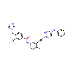 Cc1ccc(NC(=O)c2ccc(Cn3ccnc3)c(C(F)(F)F)c2)cc1C#Cc1ncc(Nc2ccccc2)cn1 ZINC000095583301