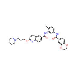 Cc1ccc(NC(=O)c2ccc3c(c2)OCCO3)cc1NC(=O)c1ccc2nc(OCCCN3CCCCC3)ccc2c1 ZINC001772641937