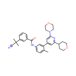 Cc1ccc(NC(=O)c2cccc(C(C)(C)C#N)c2)cc1-c1cc(C2CCOCC2)nc(N2CCOCC2)c1 ZINC000225956583