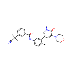 Cc1ccc(NC(=O)c2cccc(C(C)(C)C#N)c2)cc1-c1cc(N2CCOCC2)c(=O)n(C)c1 ZINC000225976199