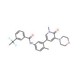 Cc1ccc(NC(=O)c2cccc(C(C)(F)F)c2)cc1-c1cc(N2CCOCC2)c(=O)n(C)c1 ZINC000225983520