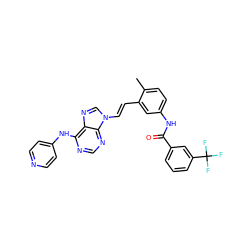 Cc1ccc(NC(=O)c2cccc(C(F)(F)F)c2)cc1/C=C/n1cnc2c(Nc3ccncc3)ncnc21 ZINC000043062840