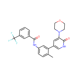 Cc1ccc(NC(=O)c2cccc(C(F)(F)F)c2)cc1-c1c[nH]c(=O)c(N2CCOCC2)c1 ZINC000225957982