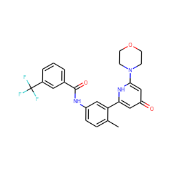 Cc1ccc(NC(=O)c2cccc(C(F)(F)F)c2)cc1-c1cc(=O)cc(N2CCOCC2)[nH]1 ZINC000225971181