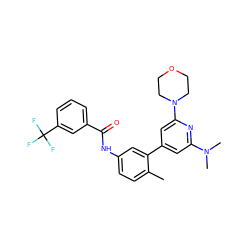 Cc1ccc(NC(=O)c2cccc(C(F)(F)F)c2)cc1-c1cc(N(C)C)nc(N2CCOCC2)c1 ZINC000220642838