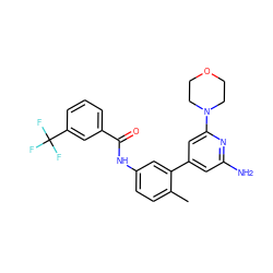 Cc1ccc(NC(=O)c2cccc(C(F)(F)F)c2)cc1-c1cc(N)nc(N2CCOCC2)c1 ZINC000220680015