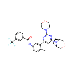 Cc1ccc(NC(=O)c2cccc(C(F)(F)F)c2)cc1-c1cc(N2[C@H]3CC[C@H]2COC3)nc(N2CCOCC2)n1 ZINC000225984164