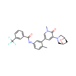 Cc1ccc(NC(=O)c2cccc(C(F)(F)F)c2)cc1-c1cc(N2C[C@@H]3C[C@H](C2)O3)c(=O)n(C)c1 ZINC000220740206