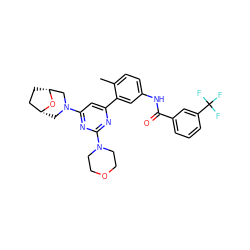 Cc1ccc(NC(=O)c2cccc(C(F)(F)F)c2)cc1-c1cc(N2C[C@@H]3CC[C@H](C2)O3)nc(N2CCOCC2)n1 ZINC000226003357