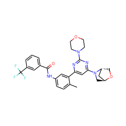 Cc1ccc(NC(=O)c2cccc(C(F)(F)F)c2)cc1-c1cc(N2C[C@H]3C[C@H]2CO3)nc(N2CCOCC2)n1 ZINC001772649963