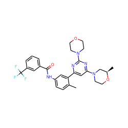 Cc1ccc(NC(=O)c2cccc(C(F)(F)F)c2)cc1-c1cc(N2CCO[C@H](C)C2)nc(N2CCOCC2)n1 ZINC000220561593