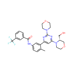 Cc1ccc(NC(=O)c2cccc(C(F)(F)F)c2)cc1-c1cc(N2CCOC[C@H]2CO)nc(N2CCOCC2)n1 ZINC000220561414