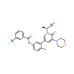 Cc1ccc(NC(=O)c2cccc(C(F)(F)F)c2)cc1-c1cc(N2CCOCC2)c(=O)n([C@@H](C)C#N)c1 ZINC000225955627